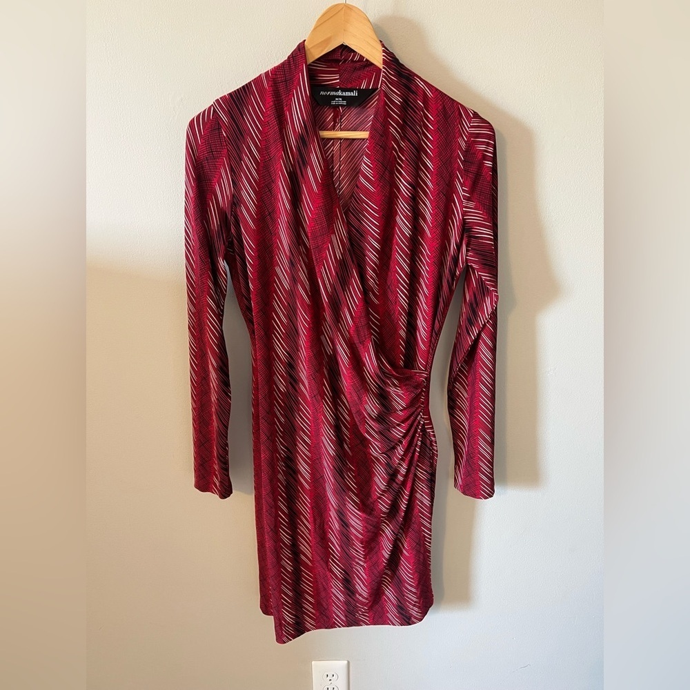 Norma Kamali Burgundy and Raspberry Long Sleeve Wrap Dress